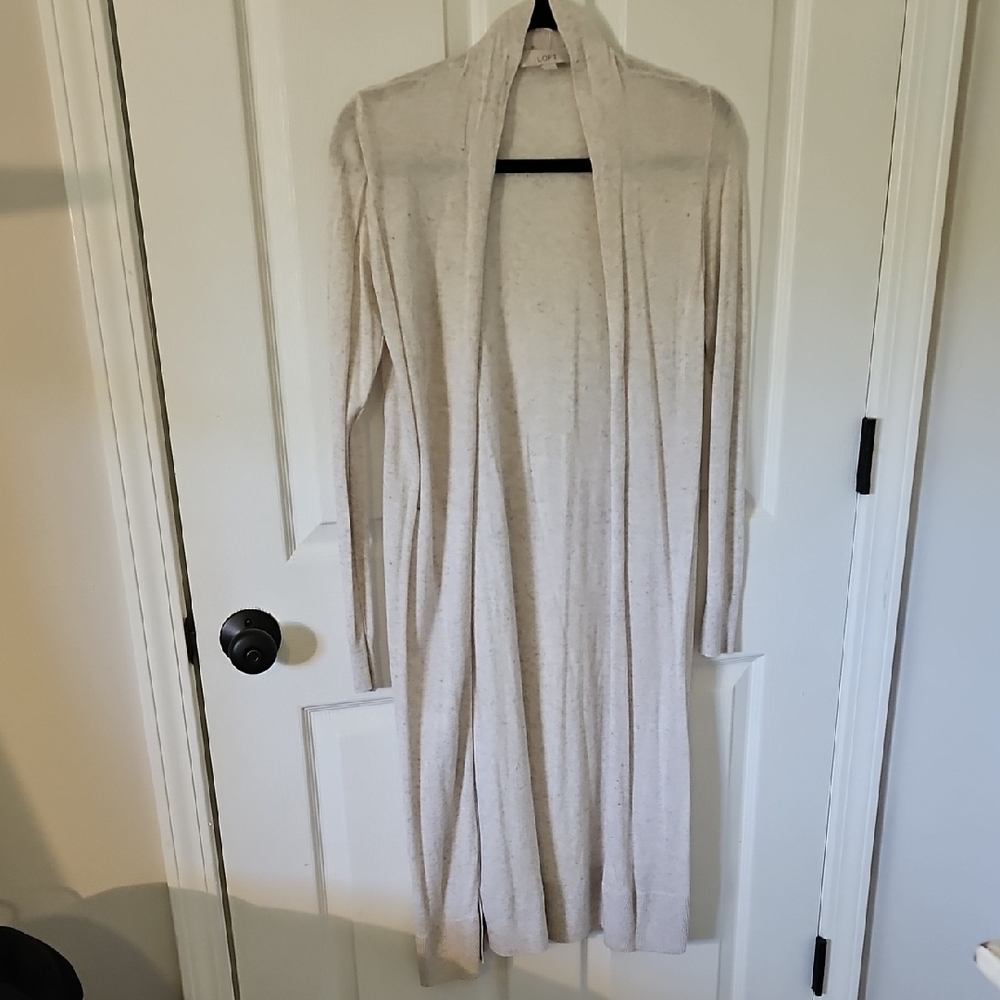 Loft Oatmeal Open-Front Cardigan, Xs